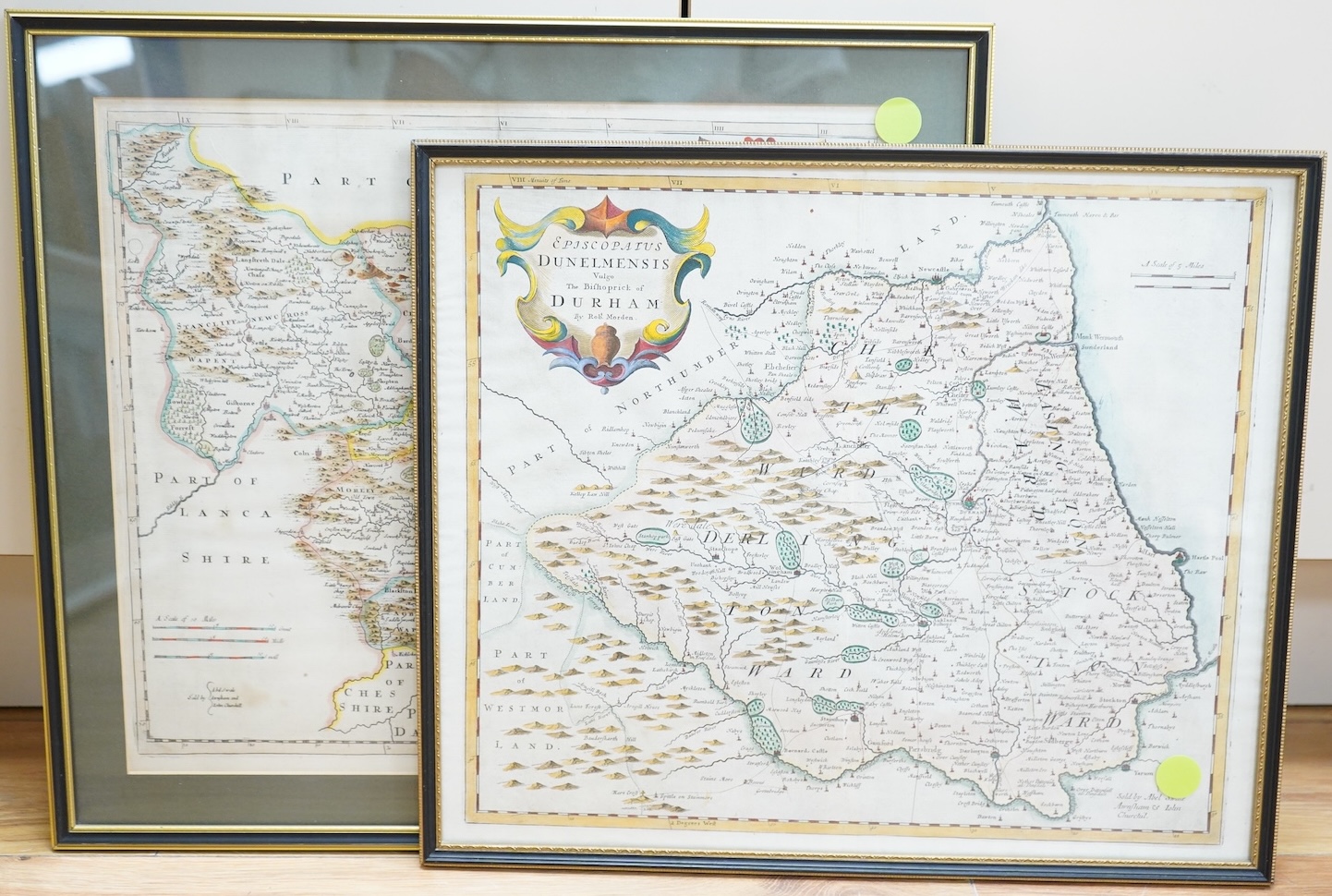 Robert Modern (1650-1703), Durham and The West Riding of Yorkshire’ two hand coloured engraved maps, sold by Abel Swale Awnsham and John Churchill, largest 38 x 43cm